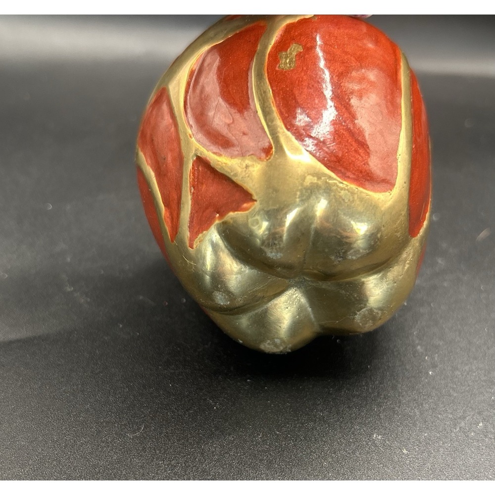 Vintage Enameled Brass Red Apple with Stem Fruit Paperweight - Picture 3 of 3